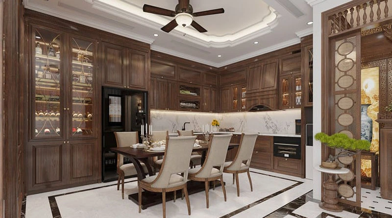 Ý tưởng thiết kế nội thất phòng bếp cho biệt thự tân cổ điển